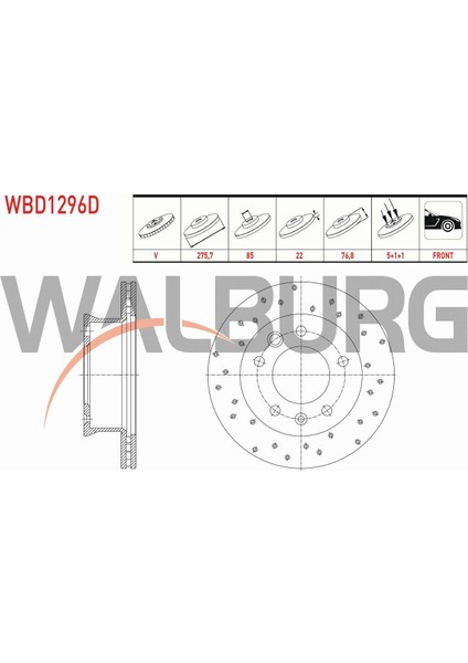 Vw Lt Fren Diski Ön Havalı Performans Delikli 5 Bjn 275,7X22X85X76,8 2D0615301D