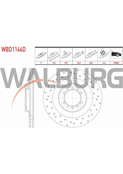 Mıtsubıshı L Fren Diski Ön Havalı Performans Delikli 6 Bjn 314X24,2X87,1X45,2 MB699716