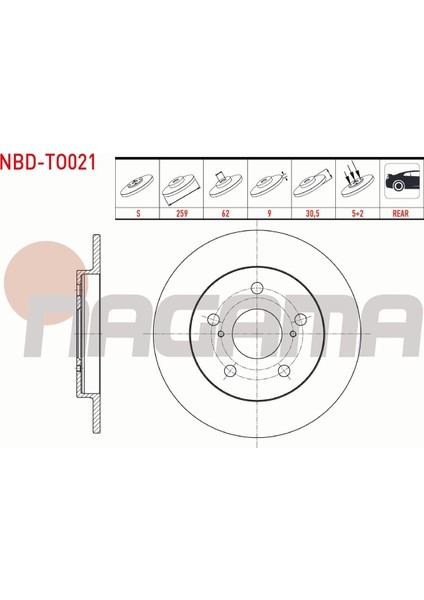 Toyota Corolla 1.4 Vvt-I - 1.6 Vvt-I 2007-2012 Fren Diski Arka Düz 5 Bjn 259X9X62X30,5 42431 02190