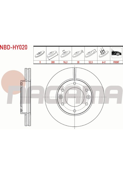 Hyundaı H1 2.5 Crdı 2008- Fren Diski Ön Havalı 6 Bjn 300X30X96,3X52,5 517124H500
