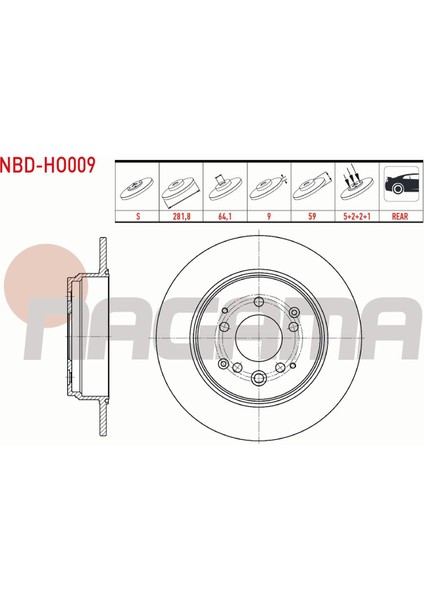 Honda Cr-V Iı 2.0i 2002-2006 Fren Diski Arka Düz 5 Bjn 281,8X9X64,1X59 42510-SCA-E00