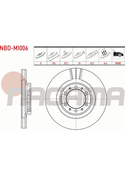 Mıtsubıshı L 200 (K7T,K6T) 2.5 D 4x4 1996-2007 Fren Diski Ön Havalı 6 Bjn 276X24X87,1X45,2 MN102186