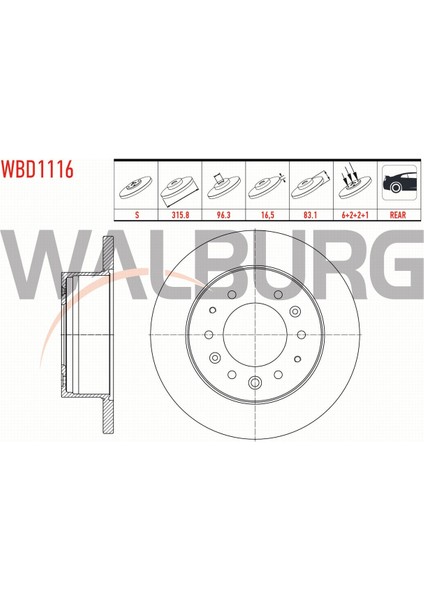Hyundaı H350 2.5 Crdı 2015- Fren Diski Arka Düz 6 Bjn 315,8X96,3X16,5X83,1 52761-59000