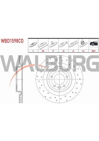 Land Rover Fren Diski Arka Havalı Kaplamalı Performans Delikli 5 Bjn 350X25X79X49 WBD1598C