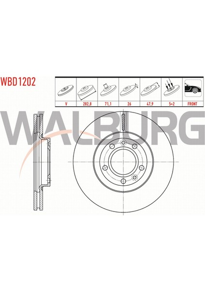 Peugeot 407 1.6 Hdı 2004-2011 Fren Diski Ön Havalı 5 Bjn 282,8X26X71,1X47,9 E 169 147