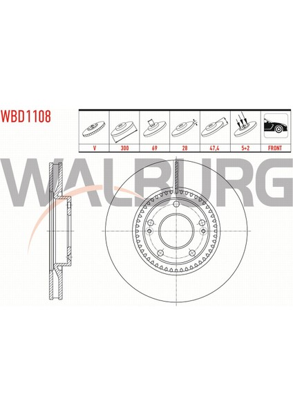 Hyundaı I30 Fren Diski Ön Havalı 5 Bjn 300X28X69X47,2 51712-3K160