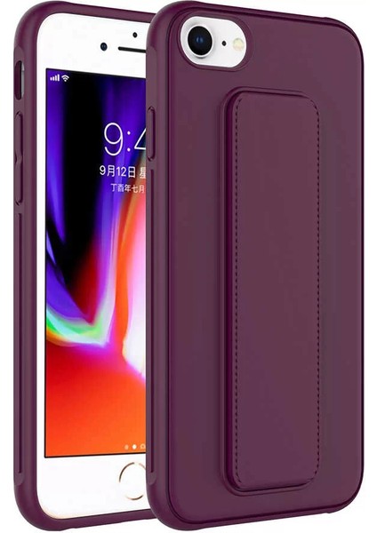 Apple iPhone Se 2020 Kılıf Qstand Darbe Emici Silikon Kapak Mürdüm