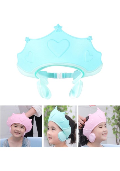 Tpe Bebek Duş Banyo Kapakları Yıkama Çocuklar Duş Vizör Şapkası Mavi (Yurt Dışından)