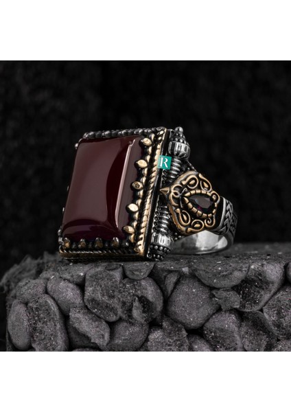 925 Ayar Gümüş Erkek Yüzük Akik Oniks Taşı Yüksek Kaliteli Takı