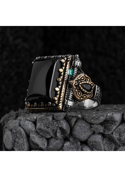 925 Ayar Gümüş Erkek Yüzük Akik Oniks Taşı Yüksek Kaliteli Takı