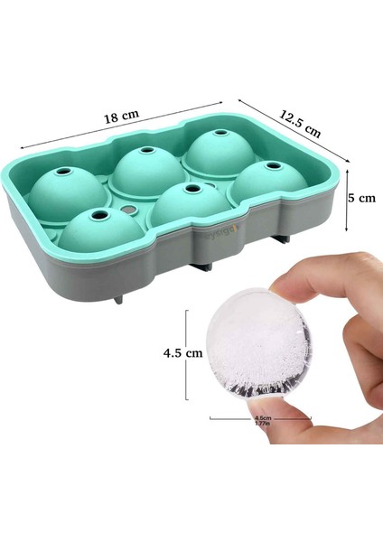 Büyük Boy Silikon 6'lı Top Buz Kalıbı, Yeşil Gri fiyatları