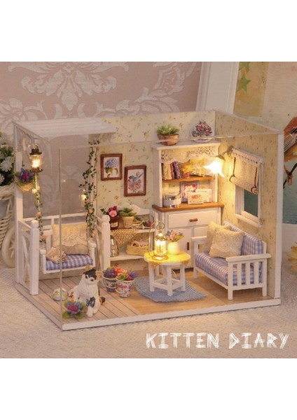 Mobilya ile Ahşap Dollhouse Dıy Kiti - Yavru Diary Çocuklar Doğum Günü Hediyesi (Yurt Dışından)