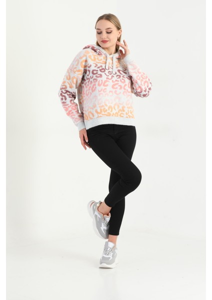 Bayan Oversize Açık Gri Geçişli Triko Sweatshirt