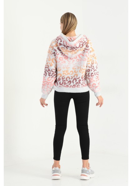Bayan Oversize Açık Gri Geçişli Triko Sweatshirt