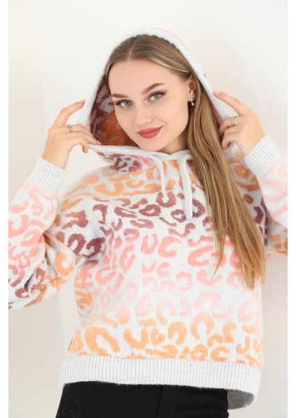Bayan Oversize Açık Gri Geçişli Triko Sweatshirt