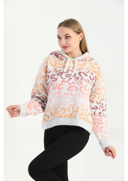 Bayan Oversize Açık Gri Geçişli Triko Sweatshirt