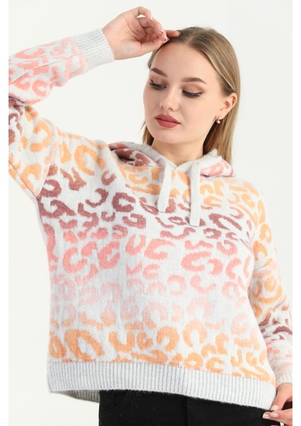 Bayan Oversize Açık Gri Geçişli Triko Sweatshirt