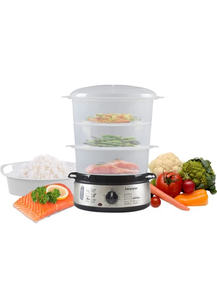 BC.250 9 Litrelik Zaman Ayarlı Buharlı Pişirici - Pirinç, Balık, Mantı, Sebze, Et Pişirmek Için Elektrikli Buharlı Pişirici - Bpa Free