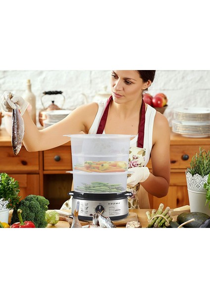 BC.250 9 Litrelik Zaman Ayarlı Buharlı Pişirici - Pirinç, Balık, Mantı, Sebze, Et Pişirmek Için Elektrikli Buharlı Pişirici - Bpa Free indirimleri