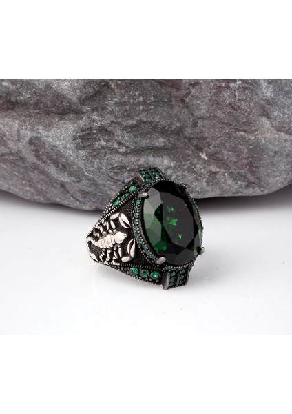 Zirkon Taşlı Akrep Model Erkek Gümüş Yüzük