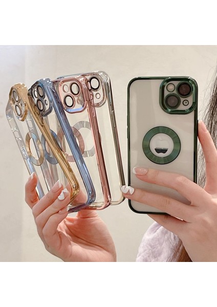 Iphone 14 Uyumlu Kılıf Kamera Lens Üstü Kapalı Tam Koruma Orta Logo Gösterir Halkalı Şeffaf fiyatları