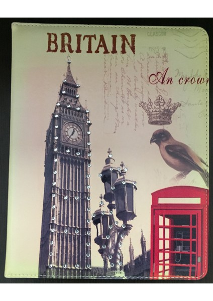 Apple iPad 2taşlı Britain Desenli Lüx Tablet Kılıfı