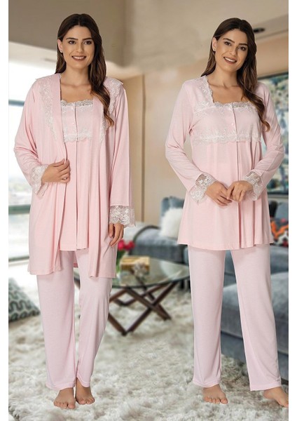 Model Sabahlıklı Lohusa Pijama Takımı Pembe 2401