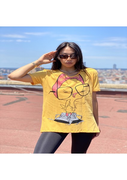 Joy Kadın Sarı Baskılı T-Shirt modelleri