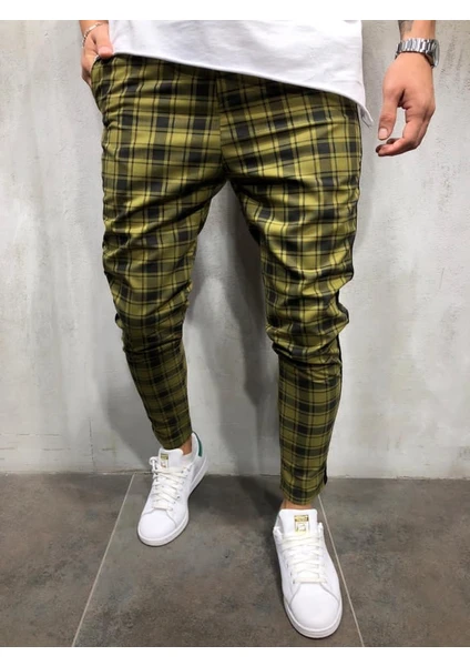 Erkek Yeşil Ekose Jogger Pantolon