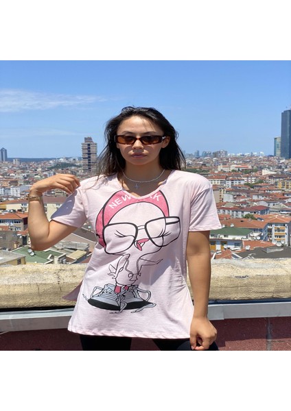 Joyce Kadın Pembe Baskılı T-Shirt