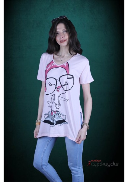 Joyce Kadın Pembe Baskılı T-Shirt fırsatları