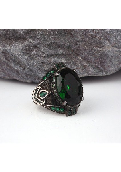 Zirkon Taşlı Yeşil Renk Erkek Gümüş Yüzük fiyatları