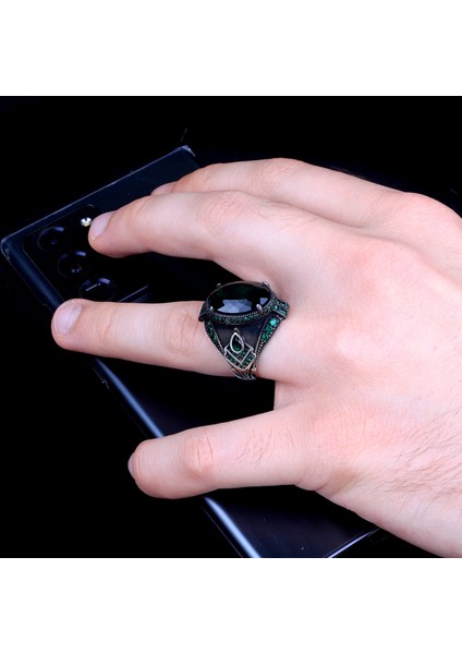 Zirkon Taşlı Yeşil Renk Erkek Gümüş Yüzük modelleri