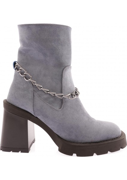 1543 Yuvarklak Burun Zincir Detayli Kadin Topuklu Bot indirimleri