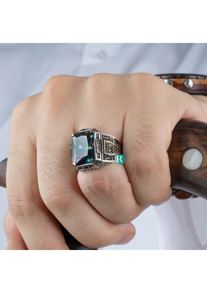 925 Ayar Gümüş Erkek Yüzük Zirkon Taşı Neon Parlak Takı Mücevher