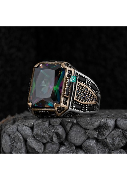 925 Ayar Gümüş Erkek Yüzük Zirkon Taşı Neon Parlak Takı Mücevher fiyatları