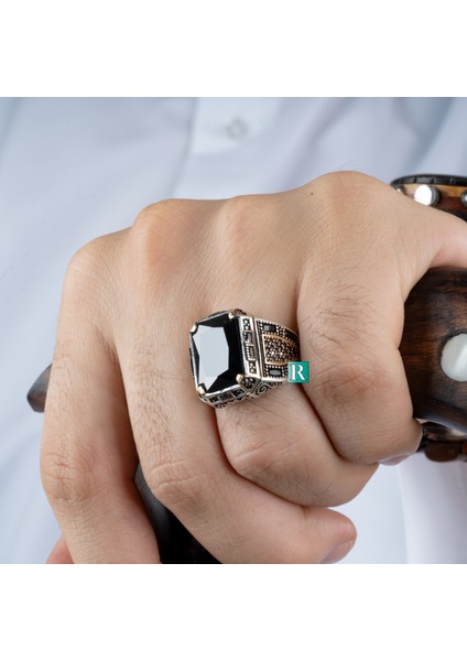 925 Ayar Gümüş Erkek Yüzük Zirkon Taşı Neon Parlak Takı Mücevher