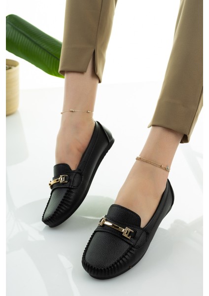 Kadın Babet Siyah Zincir Tokalı Hafif Rahat Taban Şık Günlük Ayakkabı fiyatları