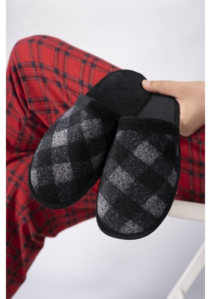 Erkek Siyah Günlük Terlik Peluş Yıkanabilir Ev Terliği Misafir Çeyiz Damat Terliği