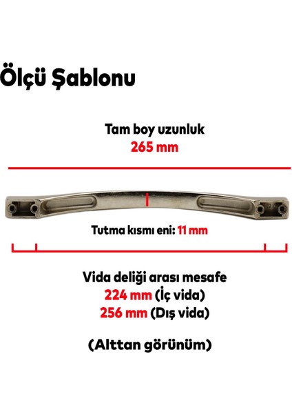 Kartaca Çekmece Mutfak Dolap Kapak Kulpu Kulbu 224-256 mm Inox Metal Kulp