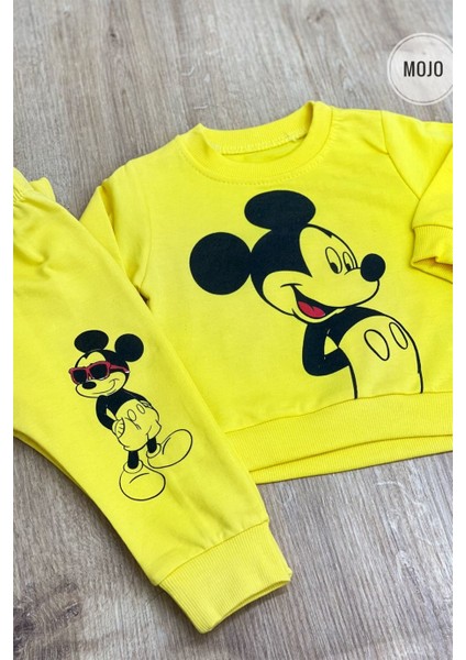 Mojo Unisex Mickey Baskılı Mevsimlik Eşofman Takım 656 Sarı