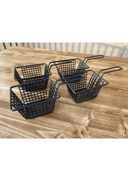 Metal Kare Cipslik, Patates ve Atıştırmalık Sunum Sepeti 4 Adet