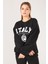 Giyim Dünyası Kadın Sıfır Yaka Italy Baskı Oversize Sweatshirt Siyah 5