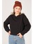 Kadın Sıfır Yaka Crop Sweatshirt Siyah 1