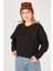 Kadın Sıfır Yaka Crop Sweatshirt Siyah 2