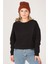 Kadın Sıfır Yaka Crop Sweatshirt Siyah 5