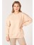 Kadın Sıfır Yaka Oversize Sweatshirt Bej 2