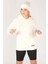 Giyim Dünyası Kadın Kapüşonlu Kanguru Cep Polar Sweatshirt Ekru 3