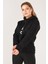 Kadın Kanguru Cep Kapüşonlu Sırt Baskılı Sweatshirt Siyah 2