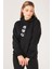 Kadın Kanguru Cep Kapüşonlu Sırt Baskılı Sweatshirt Siyah 4